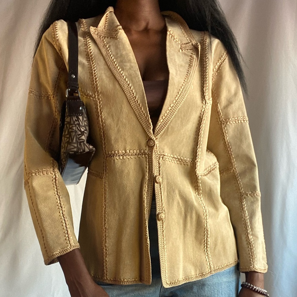 Beige leather patchwork jacket - Picture 6 of 13